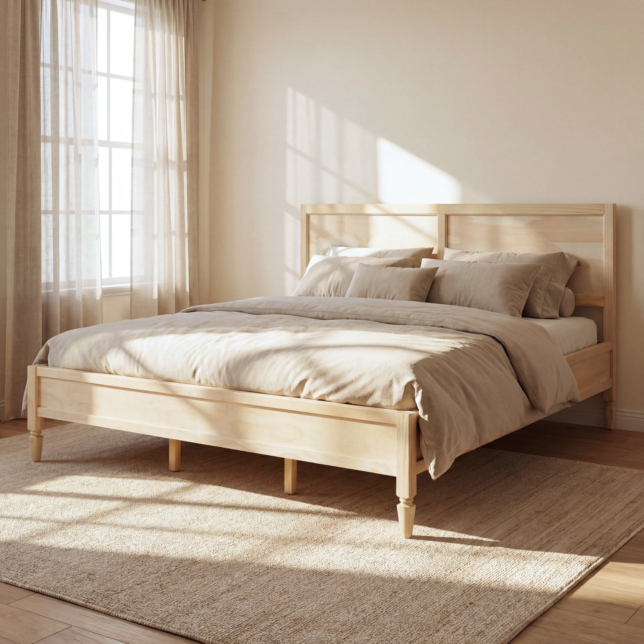 Christopher Knight Home Wooden Platform Bed Frame with Classic Panel Headboard, King Size, Natural