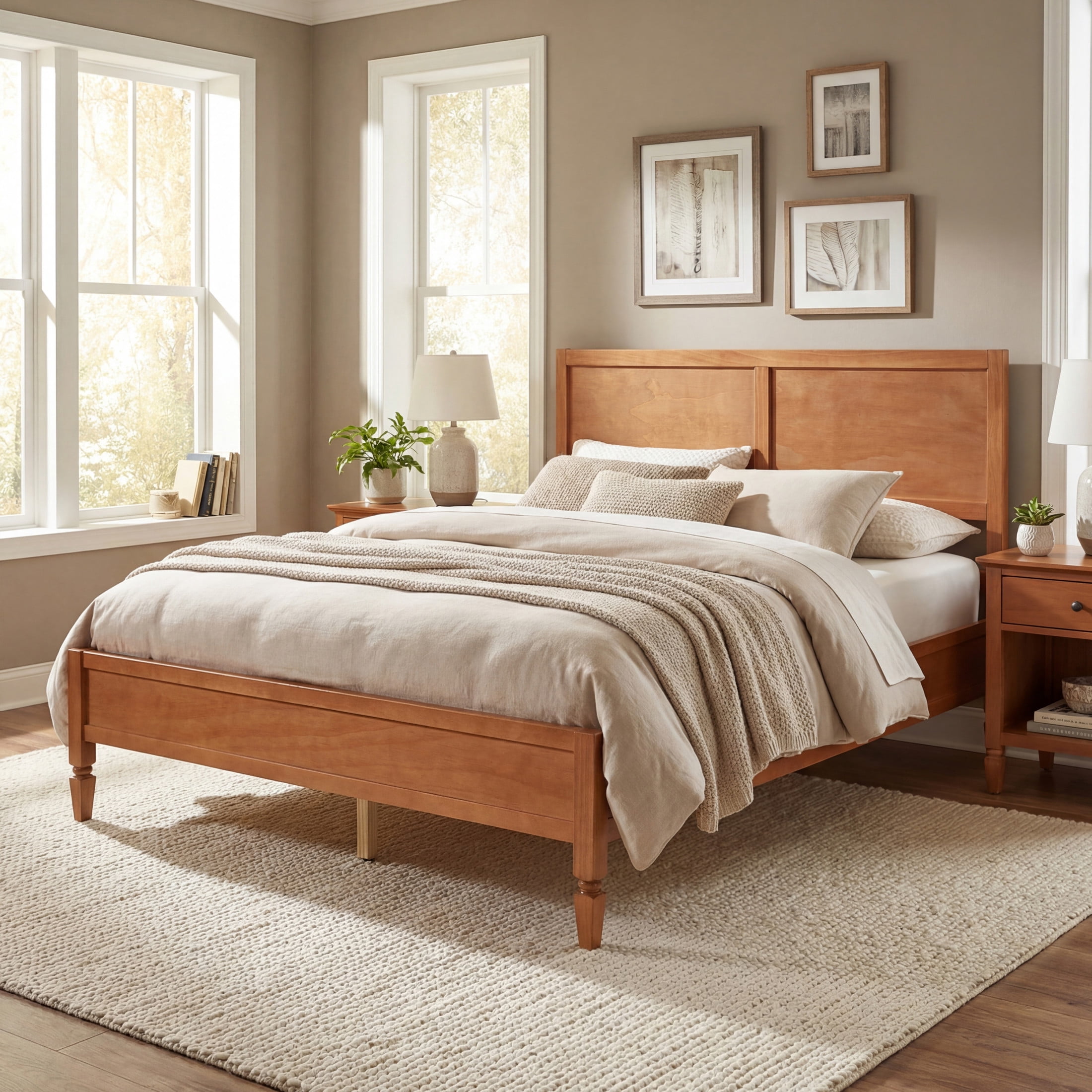 Christopher Knight Home Wooden Platform Bed Frame with Classic Panel Headboard, Queen Size, Brown