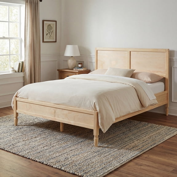 Christopher Knight Home Wooden Platform Bed Frame with Classic Panel Headboard, Queen Size, Natural