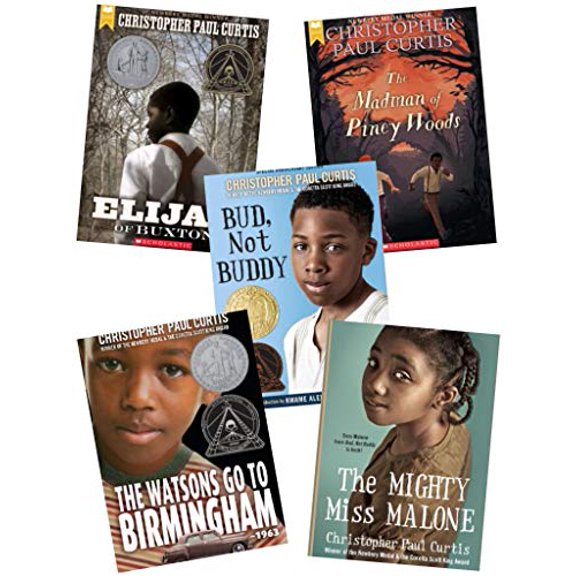 Pre-Owned Christopher Paul Curtis Set of 5 Award Winning Paperbacks Includes the Madman of Piney Woods, the Watsons Go to Birmingham, Bud, Not Buddy, Elijah of Buxton & the Mighty Miss Paperback