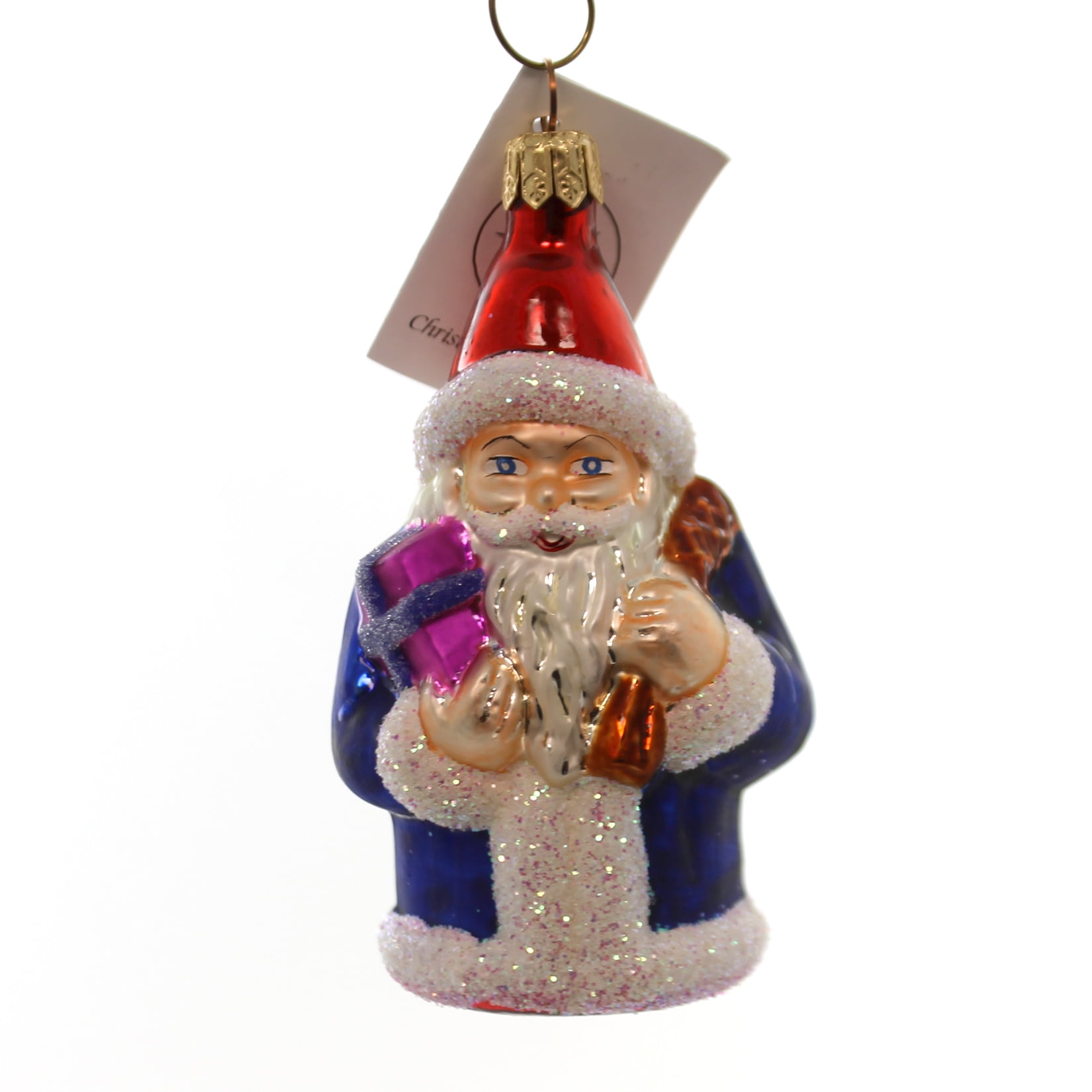 Christopher Radko 4.00In Blue Santa, Glass, Ornament Christmas Present 920651 Peach