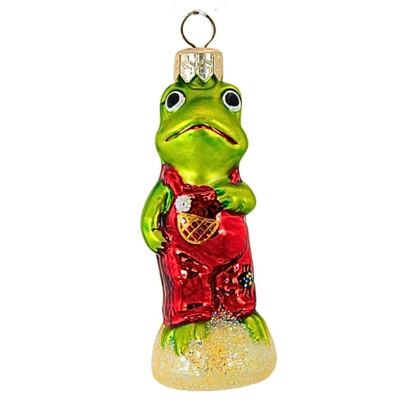 Christopher Radko Company 3.25In Froggy Child, Glass, Ornament Red Overalls 910261