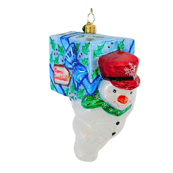 Christopher Radko Company 5.25In Snow Tote, Glass, Ornament Snowman Delivery 1014150