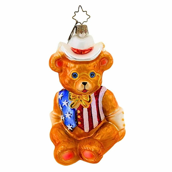 Christopher Radko 4.50In President Teddy, Glass, Ornament Patriotic Bear 1010842