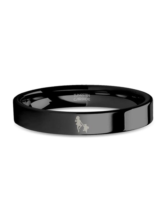 Christopher Robin Pooh Bear Laser Engraved Black Tungsten Ring, 4mm, Size 7