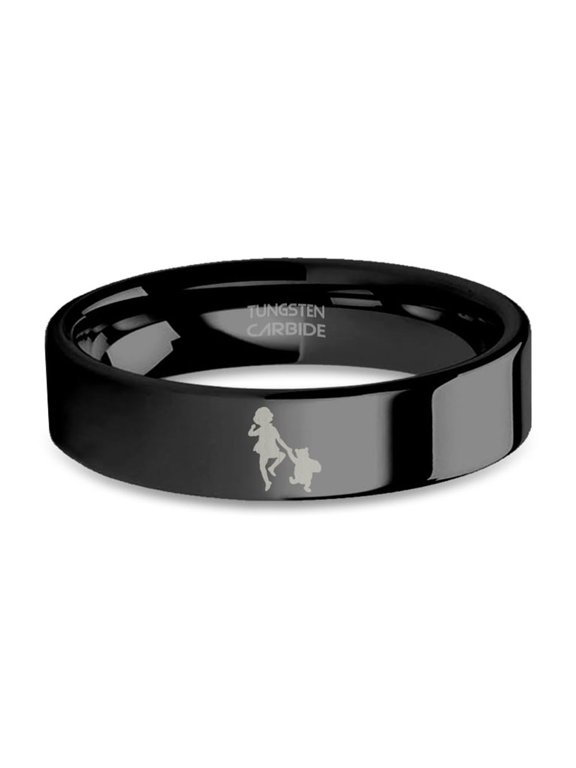 Christopher Robin Pooh Bear Laser Engraved Black Tungsten Ring, 6mm, Size 5