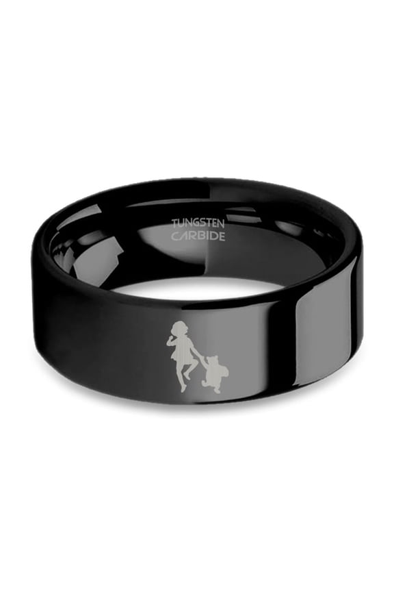 Christopher Robin Pooh Bear Laser Engraved Black Tungsten Ring, 8mm, Size 12
