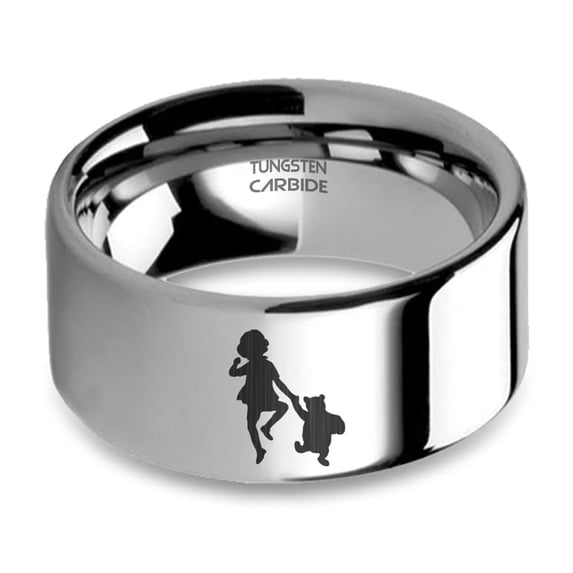 Christopher Robin Winnie-the-Pooh Engraved Silver Tungsten Ring, 10mm, Size 11