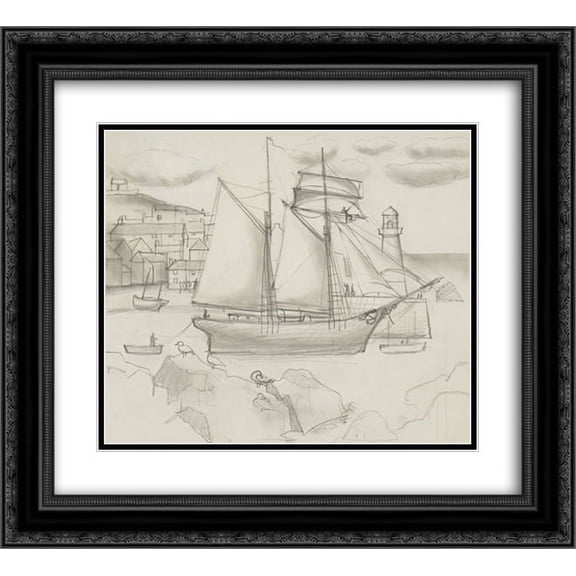 Christopher Wood 2x Matted 22x20 Black Ornate Framed Art Print 'Ship in Harbour'