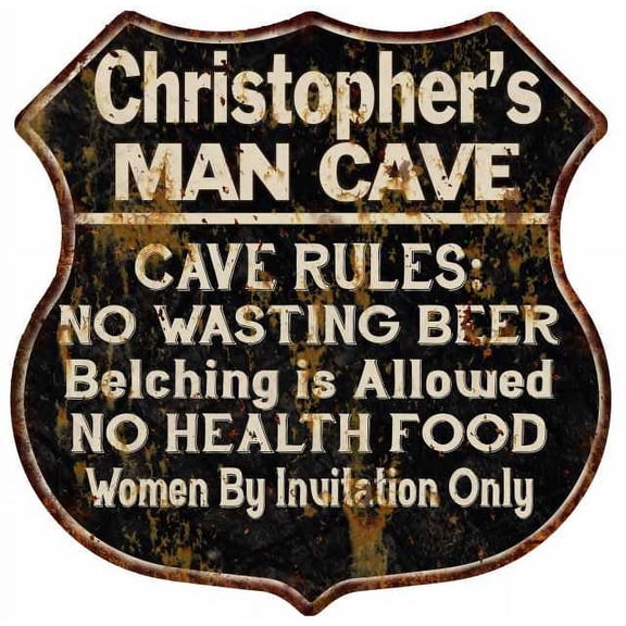 Christopher's Man Cave Rules Sign Shield Metal Gift 211110007503