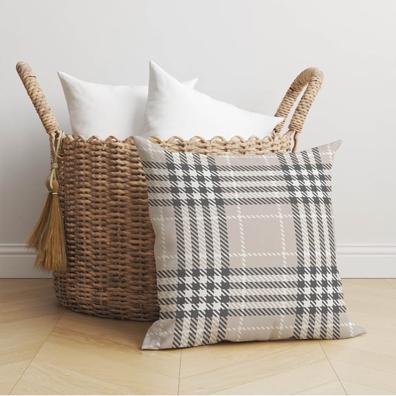 Christopher's Plaid Taupe Throw Pillow