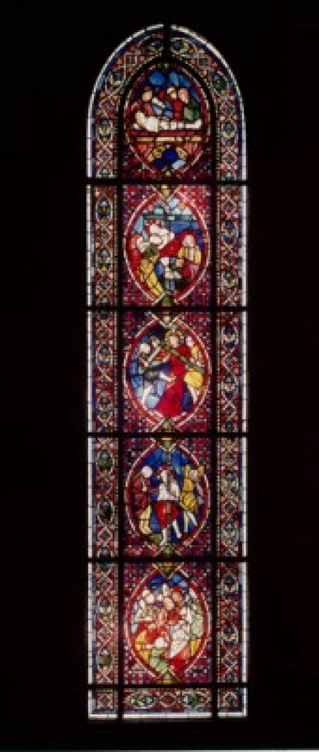 Christs Passion in 5 Panels Betrayal to Entombment ca 1245 Stained Glass Depository of Historical Monuments Sens France Canvas Art - (18 x 24)