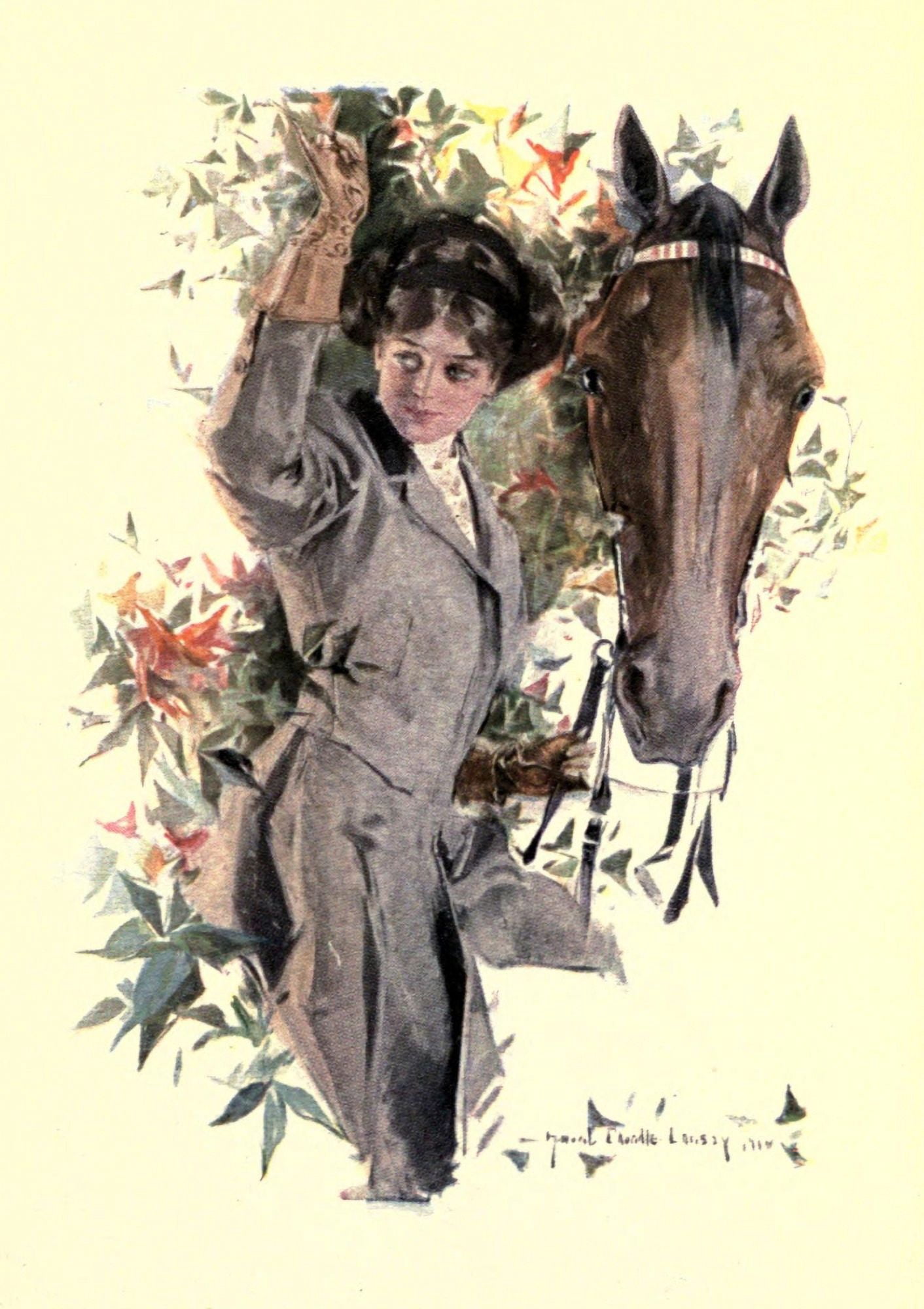 Christy Howard Chandler (1873-1952) Songs of Sentiment 1910 Horse lady Canvas Art - (18 x 24)