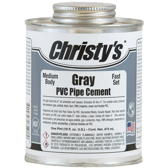 Christy's Gray PVC Cement - Medium Body, Fast-Set, Low-VOC, 1 Pint (16 fl oz) CA2