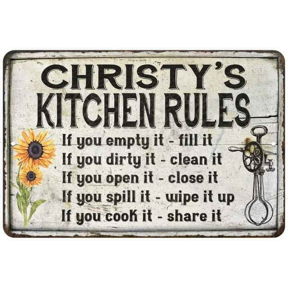 Christy's Kitchen Rules Chic Sign Vintage Decor 8x12 Metal Sign 108120032263