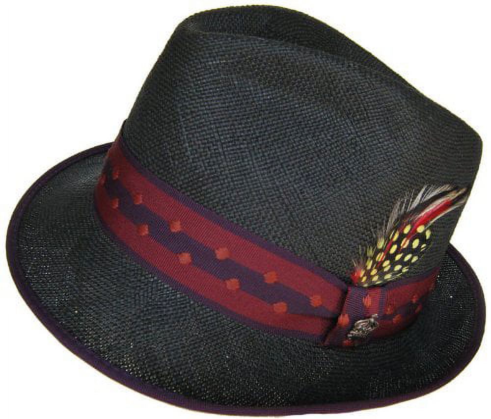 Christys' Crown "Big Dom" Fedora Woven Sisal Trilby C Crown Summer Golf Hat (LARGE = 7 1/4 - 7 3/8 = 22 3/4 - 23 1/8 inches = 58 - 59cm, Black with Purple Band) - image 1 of 2