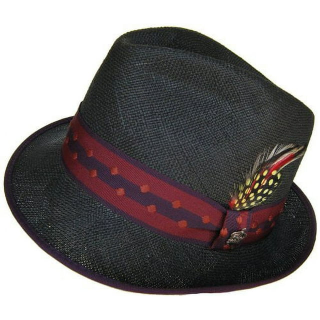 Christys' Crown "Big Dom" Fedora Woven Sisal Trilby C Crown Summer Golf Hat (LARGE = 7 1/4 - 7 3/8 = 22 3/4 - 23 1/8 inches = 58 - 59cm, Black with Purple Band)