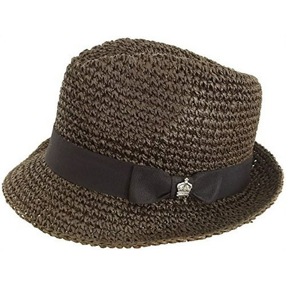 Christys Crown Crocheted Paper Straw Fedora (Brown, Large)