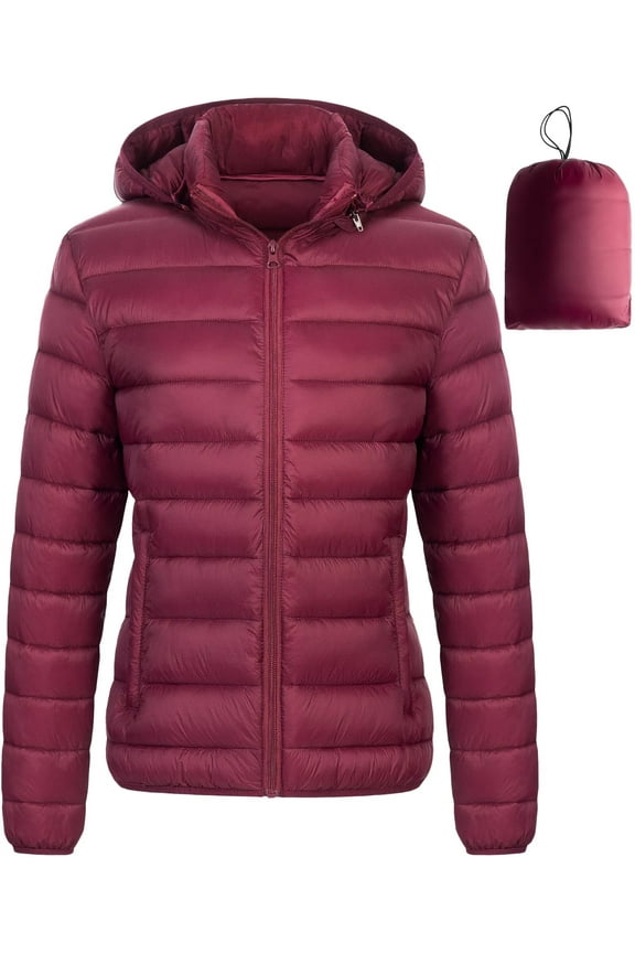 Abrigos De Mujer Invierno Fall Puffer Jacket Women's Packable Lightweight Winter Warm Quilted Coat With Detachable Hood Burgundy M