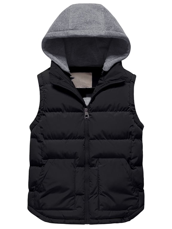 Big Girl's Lightweight Hooded Puffer Vest Kids Zip Up Sleeveless Jacket Packable Outerwear Gilet Black 8