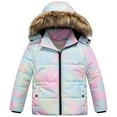 thumbnail image 1 of Chrisuno Big Girls Puffer Jacket Colorful Fleece Lined Short Coats For Kids Insulated Padded Hooded Outerwear Pink&Rainbow 14/16, 1 of 5
