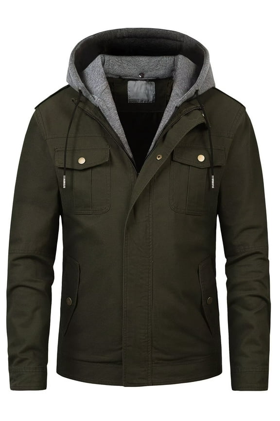 Boy Cotton Lightweight Field Jackets for Fall& Winter Hooded Clothing Army Green S