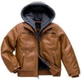 thumbnail image 1 of Chrisuno Boy Faux Leather Jacket Motorcycle Jacket Winter Jacket Windproof Aviator Jacket Raincoat Brown 14/16, 1 of 5