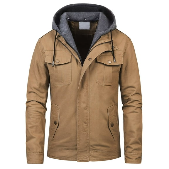 Chrisuno Boy Outdoor Recreation Fall Jackets Coats Hooded Clothes With Removable Hood Khaki S