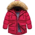 thumbnail image 1 of Chrisuno Boy's Active Puffer Jacket Winter Coat Mid Length Quilted Jacket Red 8, 1 of 5