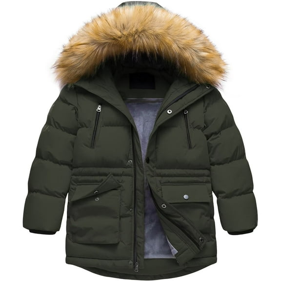 Chrisuno Boy's Fleece Puffer Coat Winter Warm Quilted Padded Outerwear Thicken Jacket Army Green 6/7