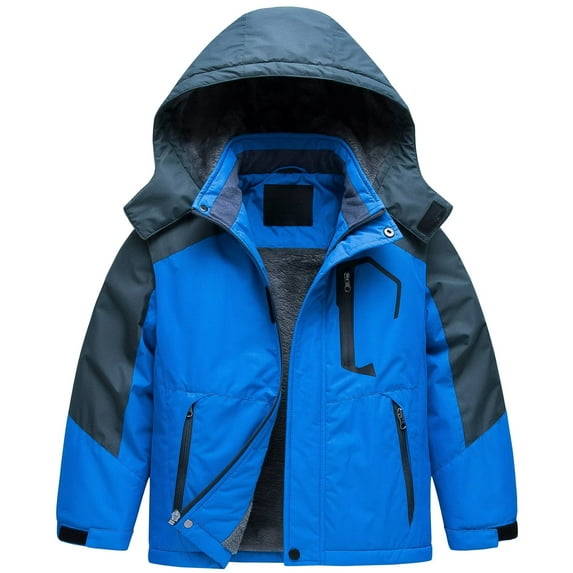 Chrisuno Boy's Hooded Ski Fleece Jacket Windproof Windbreaker Kids Snow Jacket Winter Ski Coat Blue 8