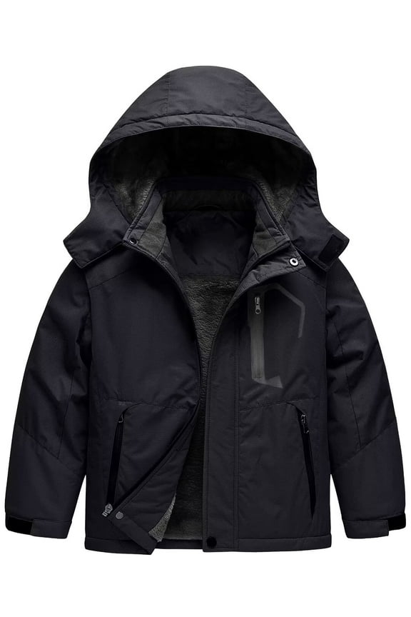 Boy's Warm Winter Jacket Kid's Waterproof Ski Coat Youth Insulated Fleece Snowsuit Black 8