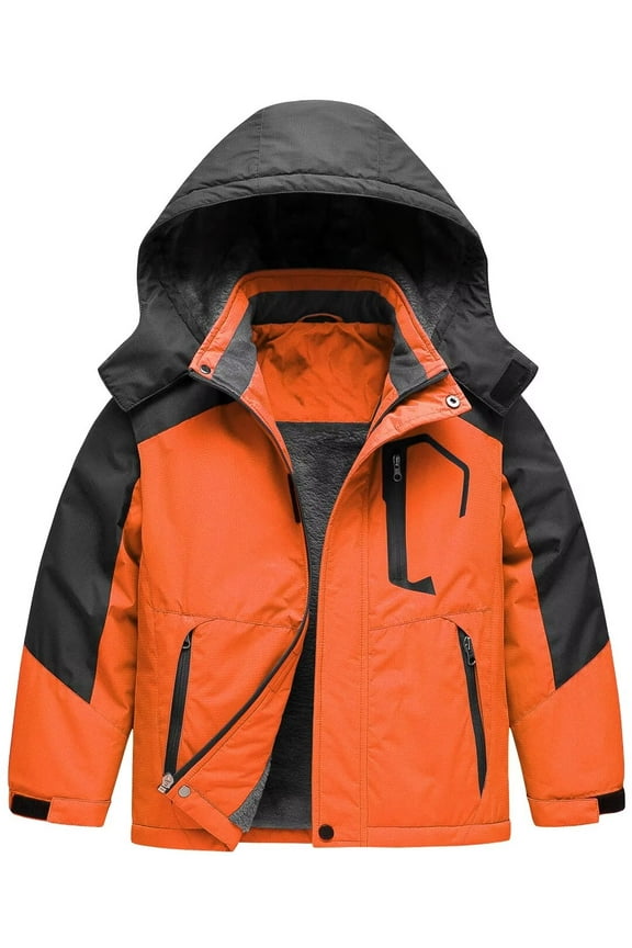 Boy's Waterproof Ski Jacket Kids Windproof Fleece Lined Orange 4-5