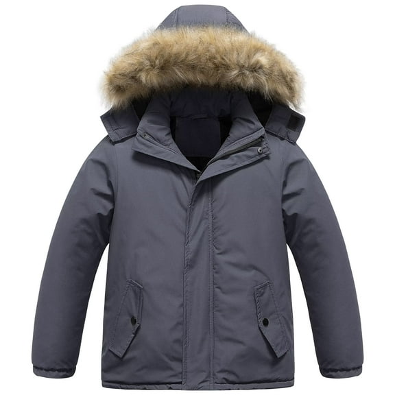 Chrisuno Boy's Waterproof Warm Winter Coat Thicken Padded Insulated Puffer Jacket With Cozy Trimmed Hood Grey 6-7
