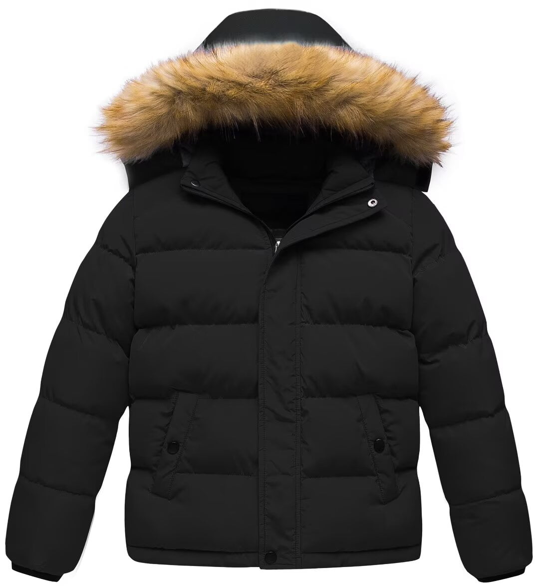 Boy Winter Coat Parashot Stuff  With Hoodie In Black Color