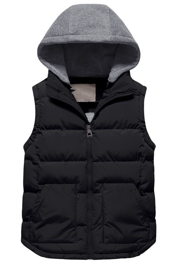 Boy's Winter Snow Puffer Vest Quilted Padded Sleeveless Jacket Ultra Warm Classic Waistcoat Black 14-16