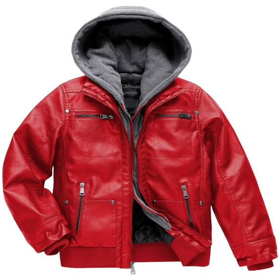 Chrisuno Boys Faux Leather Jacket Kids Bomber Red 4-5