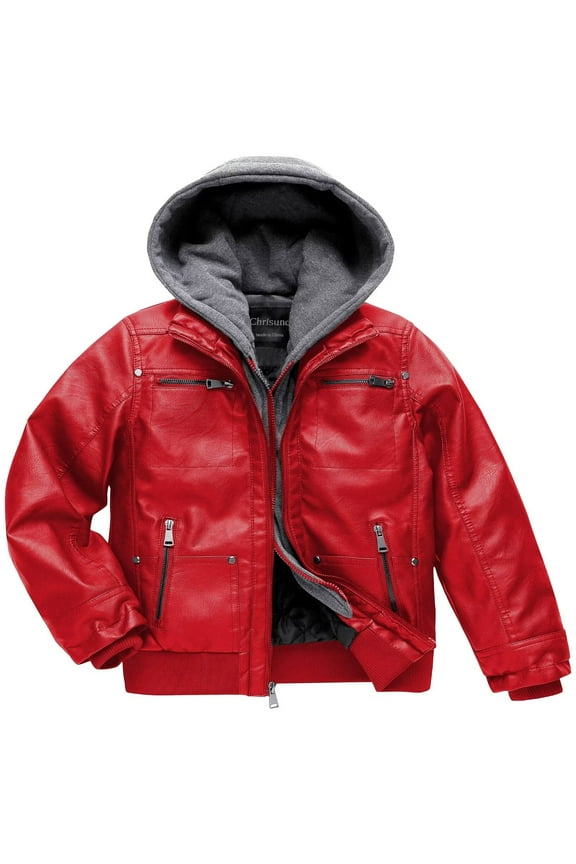 Boys Leather Jackets Kids Bomber Jacket Motorcycle Faux Coat Winter Outwear Red 8