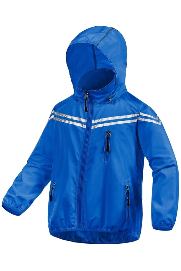 Boys' Packable Rain Jacket Kids Rain Coat Waterproof Windbreaker Girl Lightweight Cycling Weather Transition Outwear Blue 4/5
