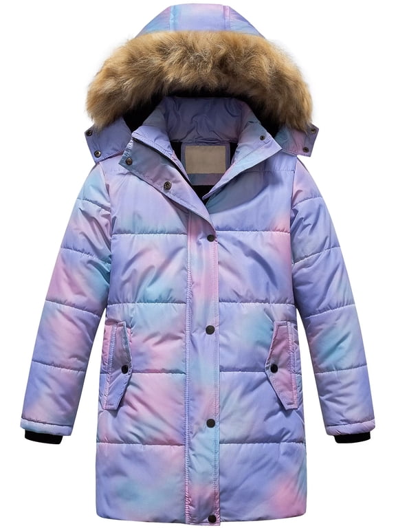 Children Mid-Length Down Alternative Coat Girl's Quilted Puffer Jacket Winter Hooded Warm Outwear Pink(Ombre) 8