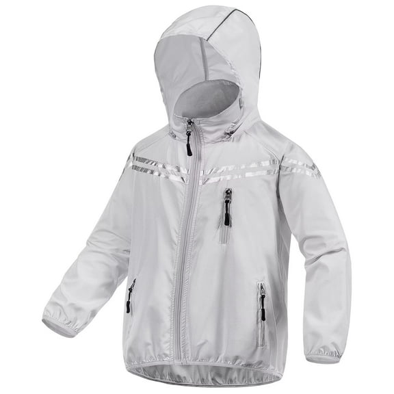 Chrisuno Children's Windproof Raincoat All Season Jacket Lightweight Hooded Outdoor Waterproof Windbreaker For Boys Girls Grey 6/7