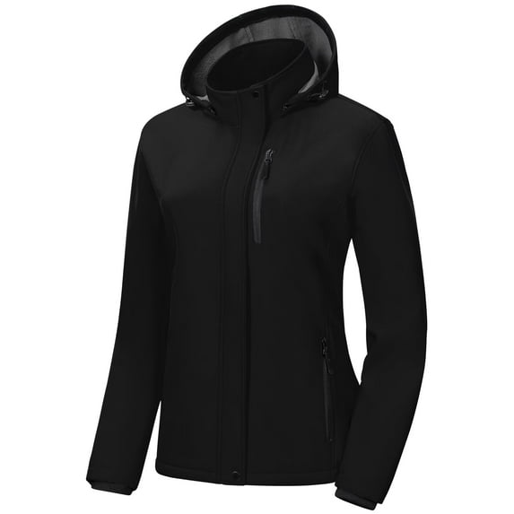 Chrisuno Coats For Women Trench Coat Womens Lightweight Waterproof Rain Jacket Women's Softshell Fleece Lined Jackets Hooded Windproof Outdoor Running Hiking Black 2XL