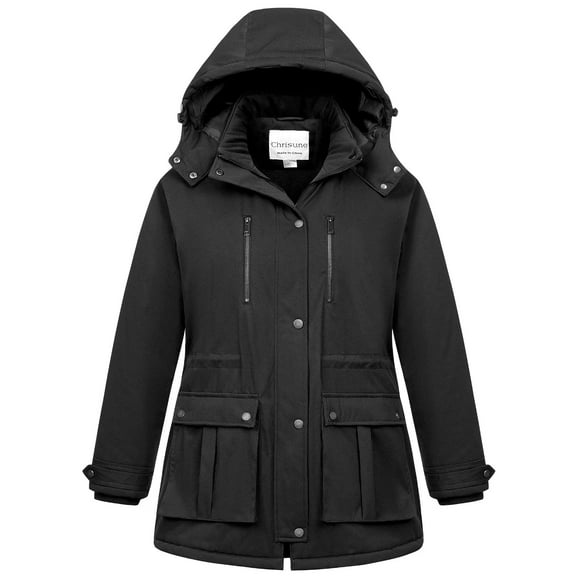 Chrisuno Coats for Women Plus Size Parka Jacket Women's Winter Coat with Detachable Hood Black 5X
