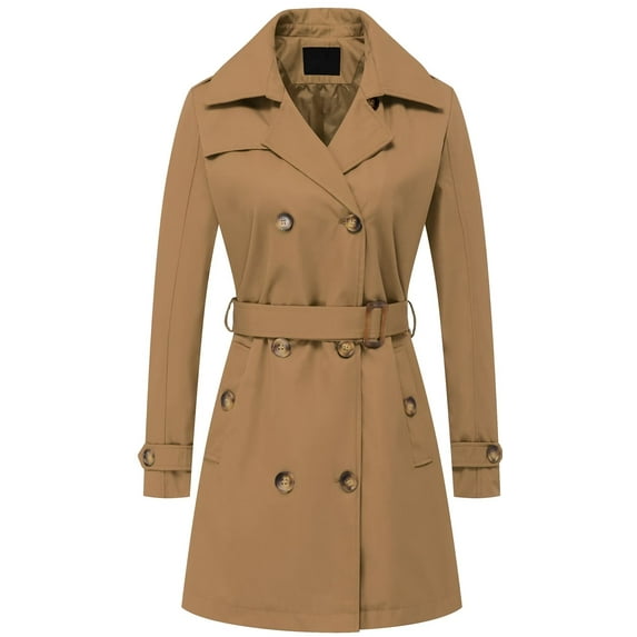 Chrisuno Double Breasted Coat Women Trench Hood Belt Waterproof with Hood Abrigo De Invierno Para Mujer Camel 2XL
