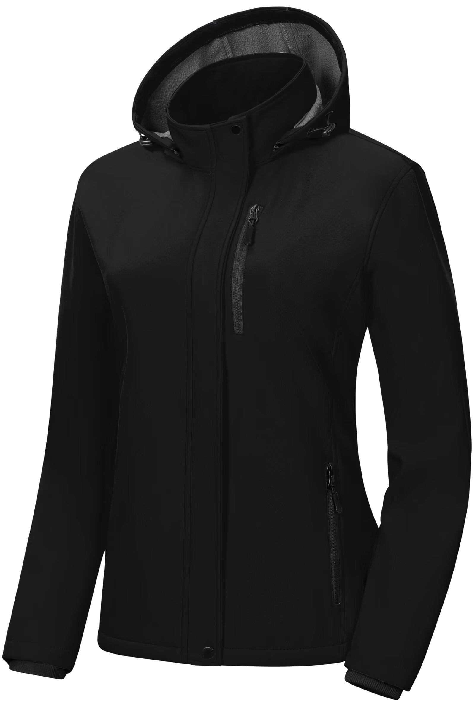 Chrisuno Fall Coats For Women All Weather Jacket Spring Lightweight Women's Softshell Insulated Windbreaker With Removable Hood Waterproof Warm Fleece Lined Coat Black S