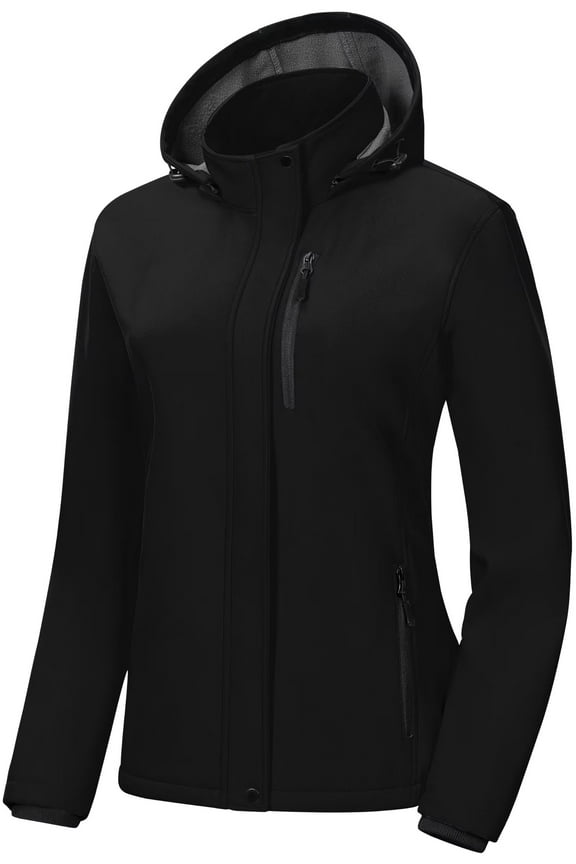 Fall Coats For Women All Weather Jacket Spring Lightweight Women's Softshell Insulated Windbreaker With Removable Hood Waterproof Warm Fleece Lined Coat Black S
