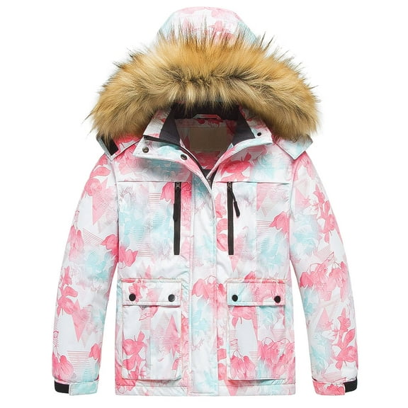 Chrisuno Girl Waterproof Winter Coat Outdoor Snowboarding Ski Jacket Pink Floral 8