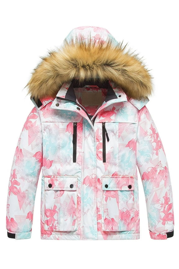 Girl Waterproof Winter Coat Outdoor Snowboarding Ski Jacket Pink Floral 8