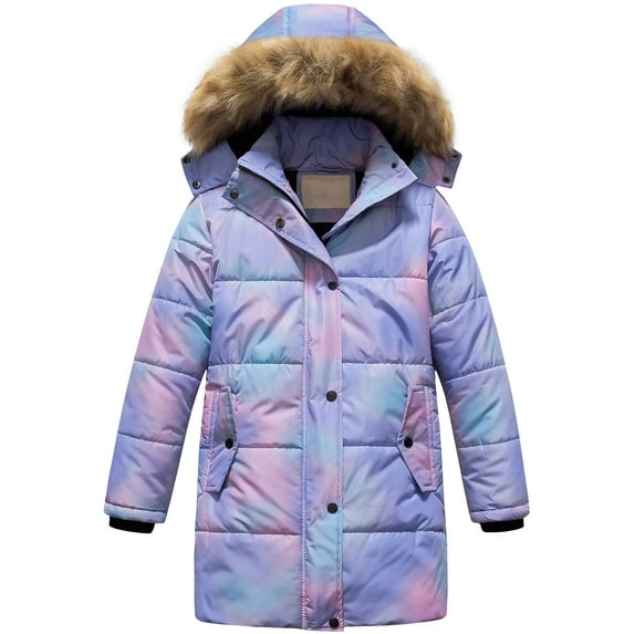 Chrisuno Girl's Long Heavyweight Winter Coat Hooded Down Jacket Fleece Lined Quilted Toddler Puffer Jacket Pink(Ombre) 6/7