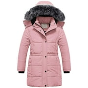 CHRISUNO Girl's Medium Length Insulated Winter Parka Coat Outwear Warm Padded Puffer Snowboard Hooded Jacket Pink 14-16